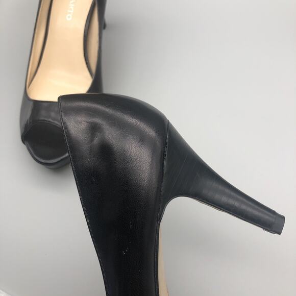 Franco Sarto Yelena Pumps Black Leather Peep Toe Heels Womens Size 10M - Picture 8 of 12